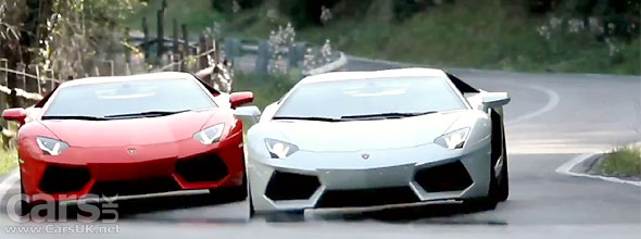 Tw Lamborghini Aventador LP700-4 driving in the countryside around Rome video