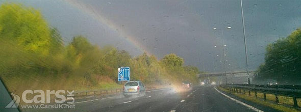 Rainbow end on the M25 in Surrey