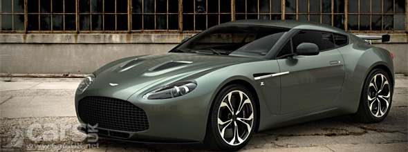 Front three quarter view of Green Aston Martin V12 Zagato