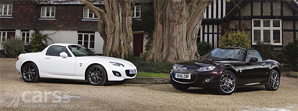 Mazda MX-5 Venture Edition coupe and convertible facing nose on