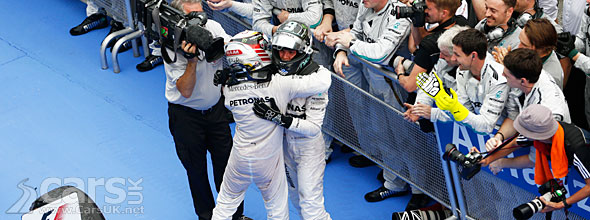 Photo Hamilton and Rosberg celebrate their 1-2 for Mercedes in Malaysian Grand Prix