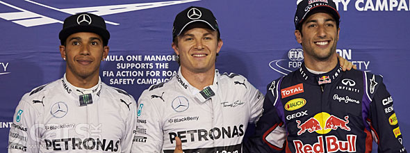 Photo 2014 Bahrain Grand Prix Qualifying Rosberg, Hamilton and Ricciardo