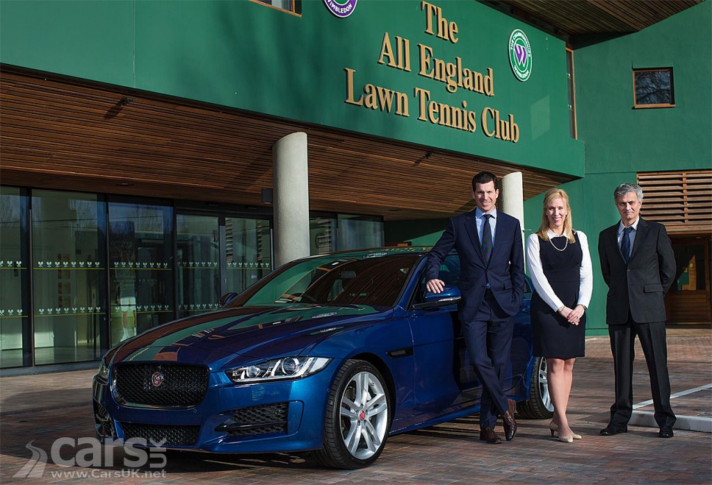 Tim Henman, Laura Schwab (Jaguar) & Jose Mourhino at Wimbledon with the new Jaguar XE