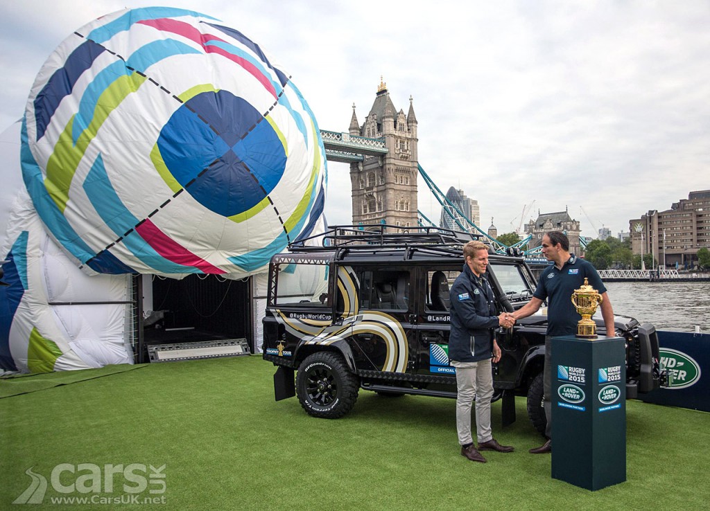 Land Rover's one-off Rugby World Cup defender handed over at Tower Bridge