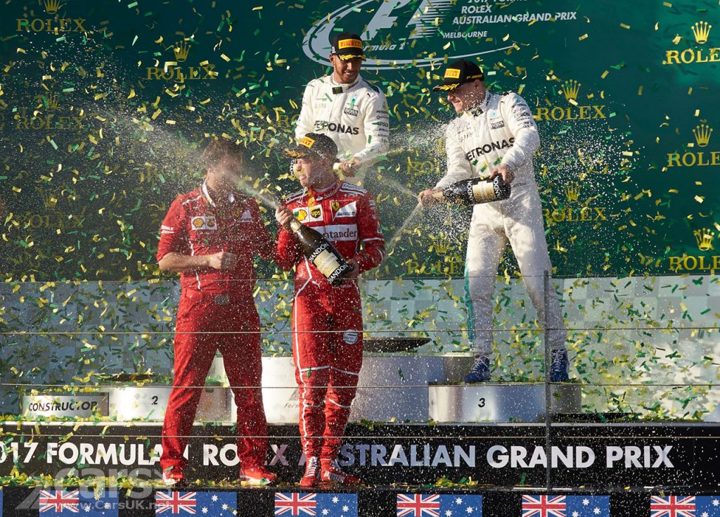 Photo Sebastian Vettel celebrates his win at the 2017 Australian Grand Prix