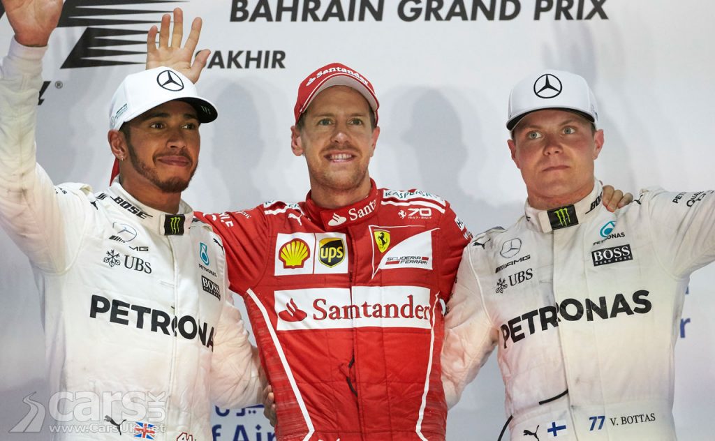 Photo Bahrain Grand Prix 2017 Vettel, Hamilton and Bottas