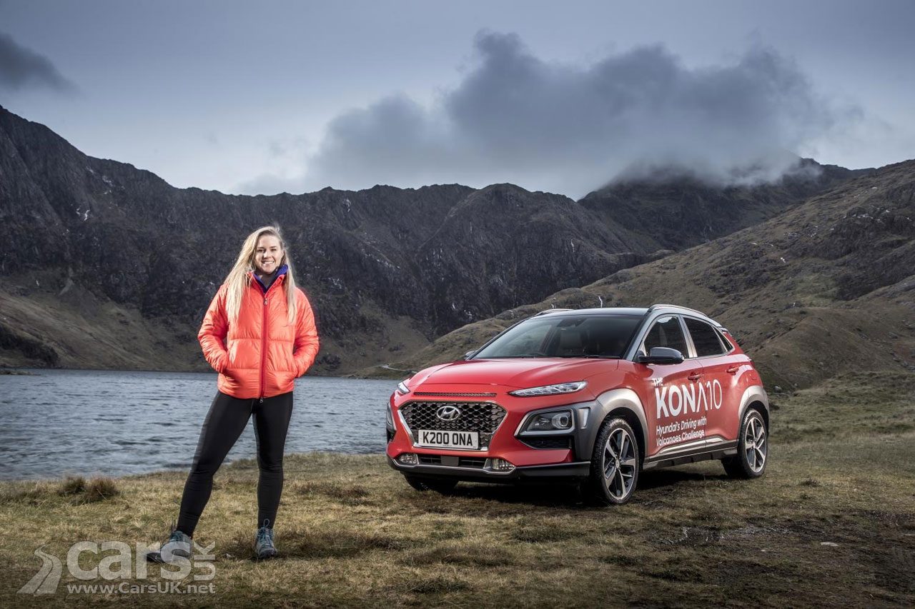 Sophie Radcliffe (pictured with the Hyundai Kona) completes the KONA 10 Challenge