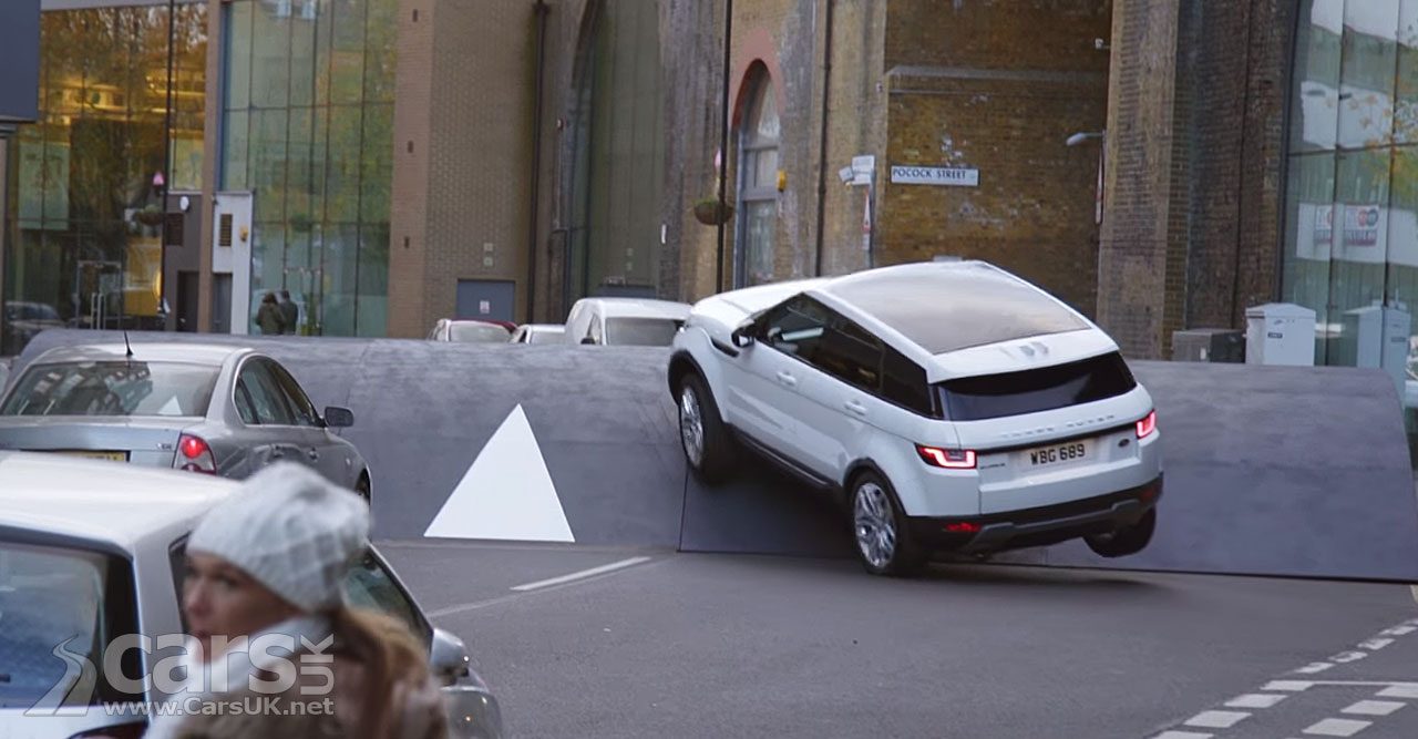 Range Rover Evoque negotiates a giant speed bump in London
