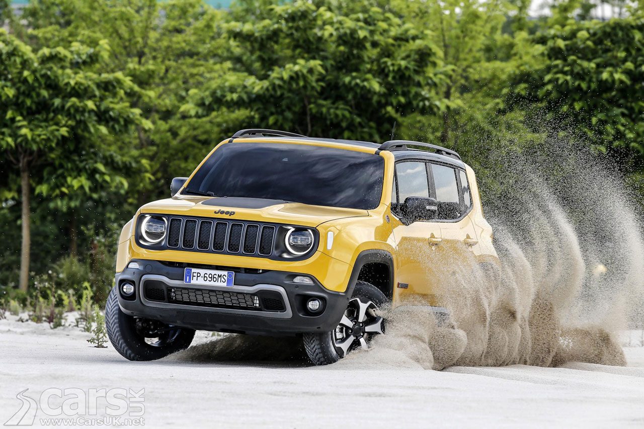 Yellow 2019 Jeep Renegade driving in sand