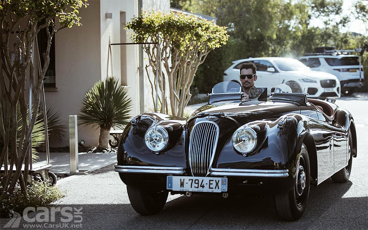 Black 1954 Jaguar XK120 driven by David Gandy