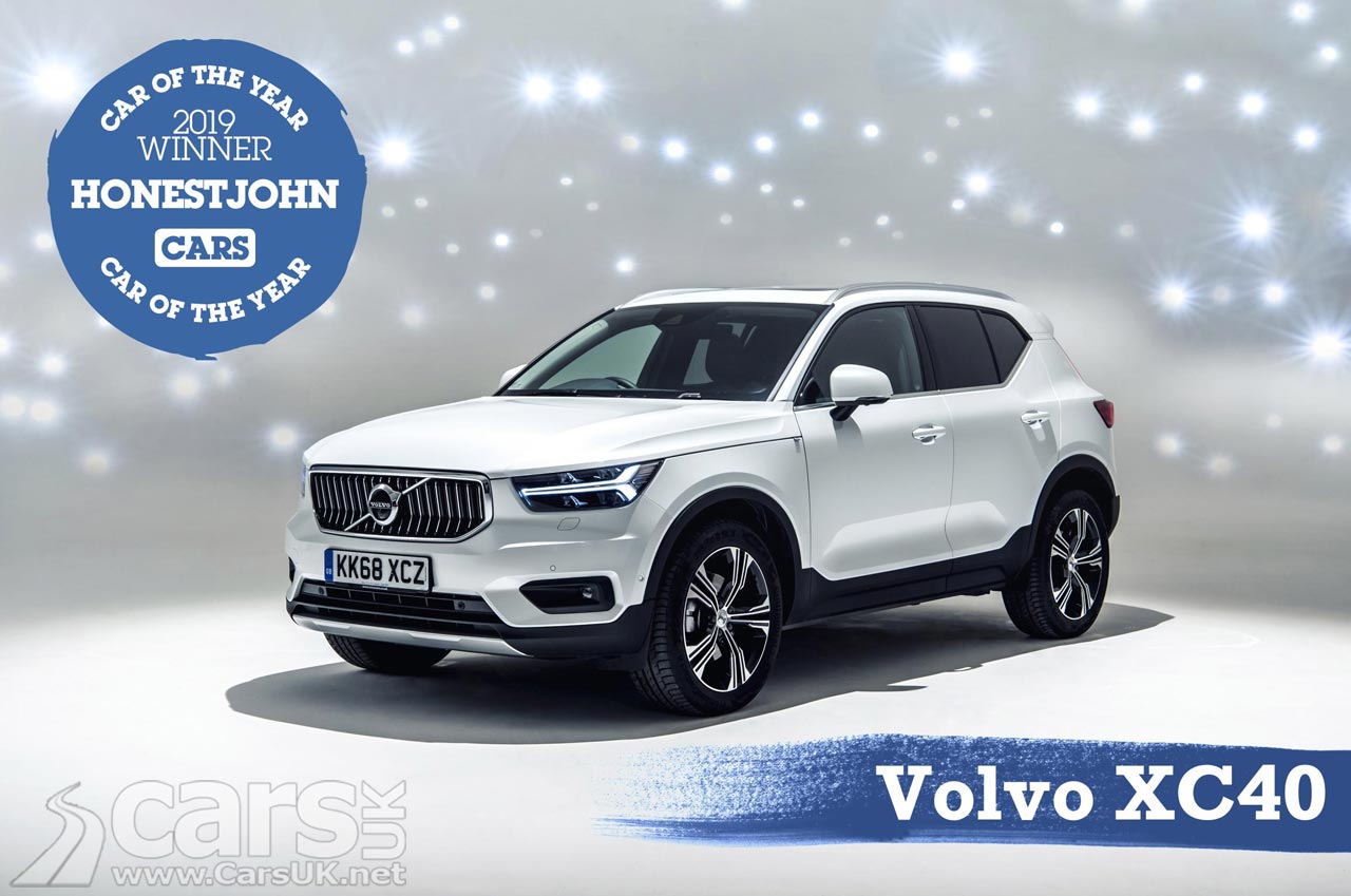 White Volvo XC40 with award from car of the year from Honest John