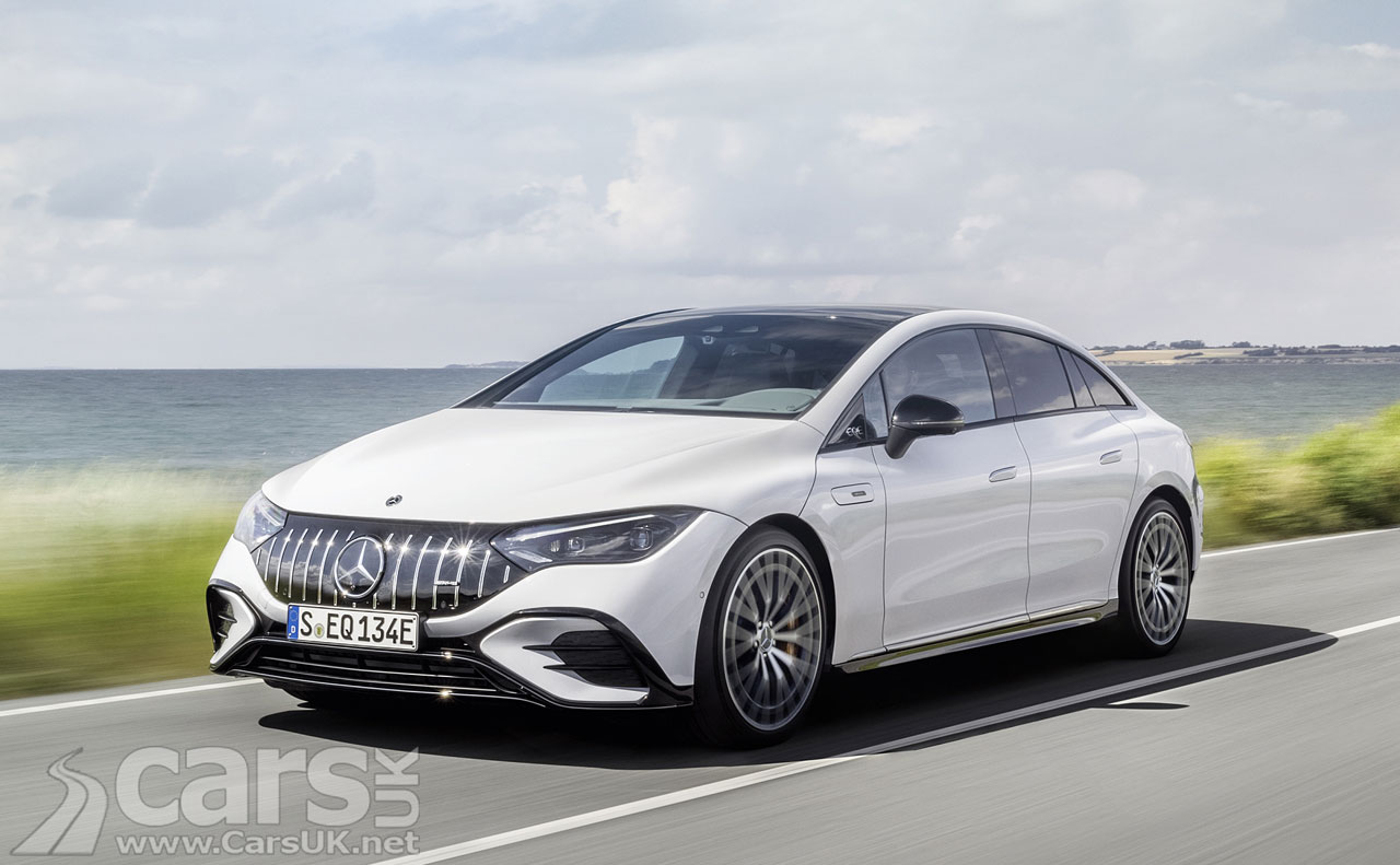 White Mercedes-AMG EQE 53+ on road
