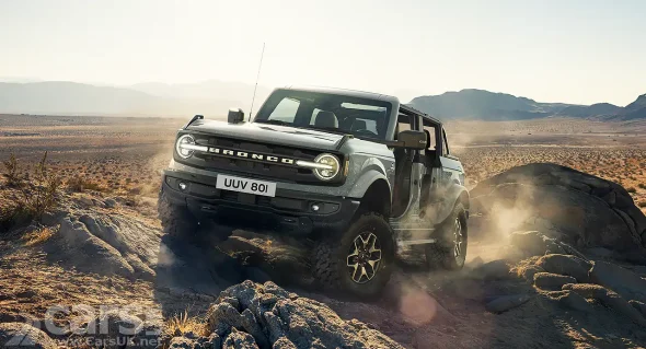 Ford Bronco in rocky landscape as it's announced it will be available in some European markets