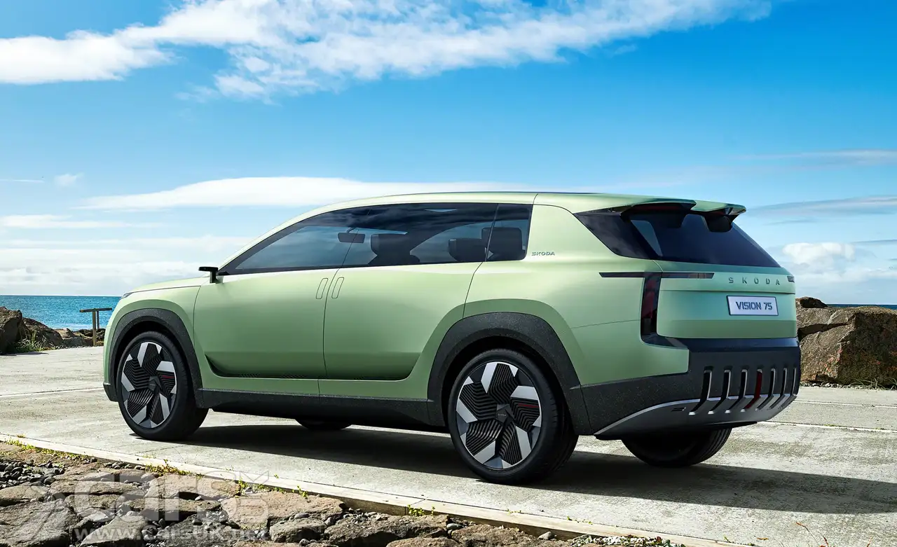 Electric Skoda Vions S Concept rear view on road