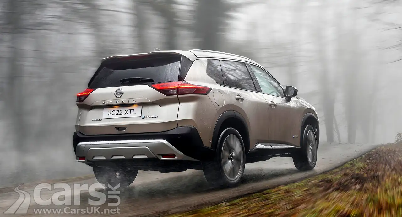 New Nissan X-Trail rear view on road
