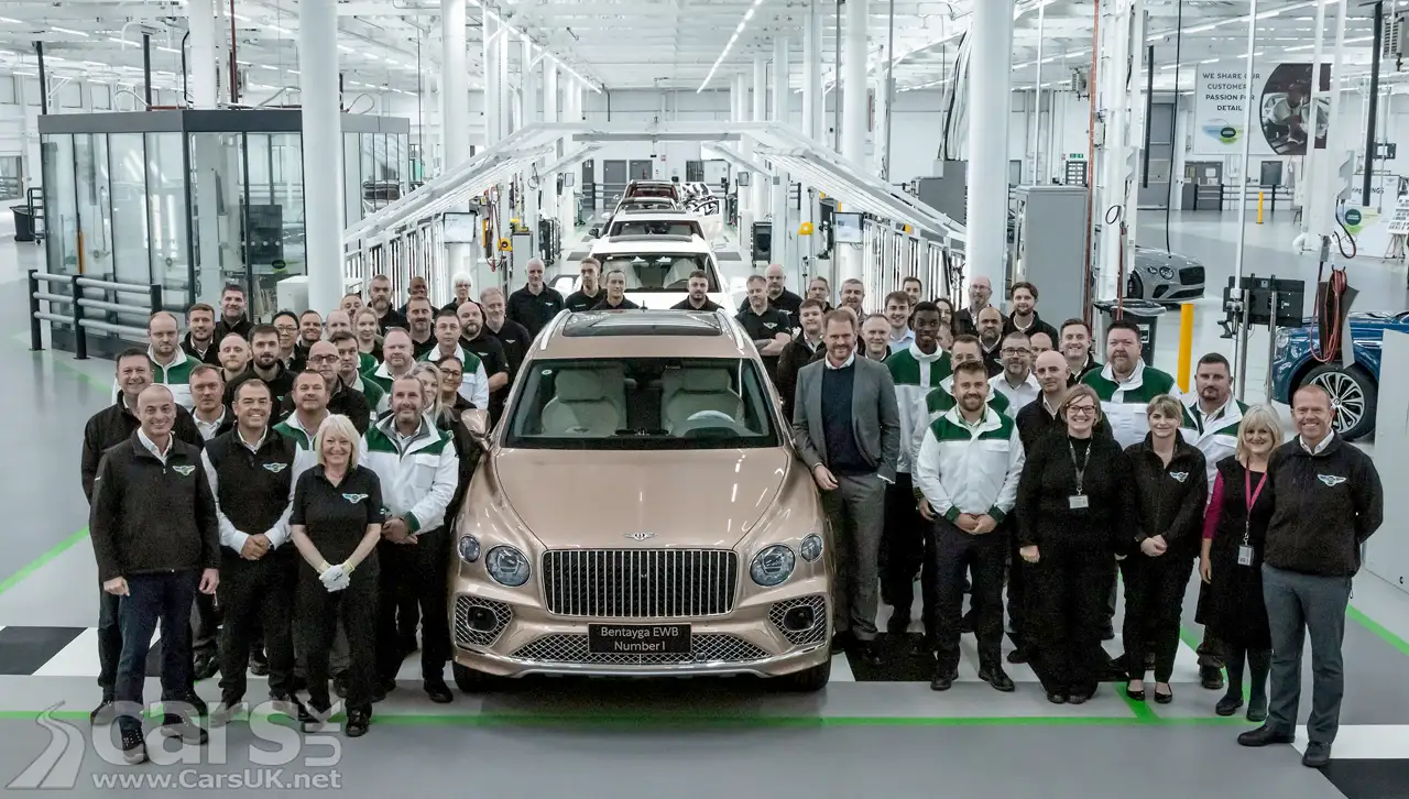 Bentley Bentayga EWB production starts - firts Bentayga EWB shown with production staff