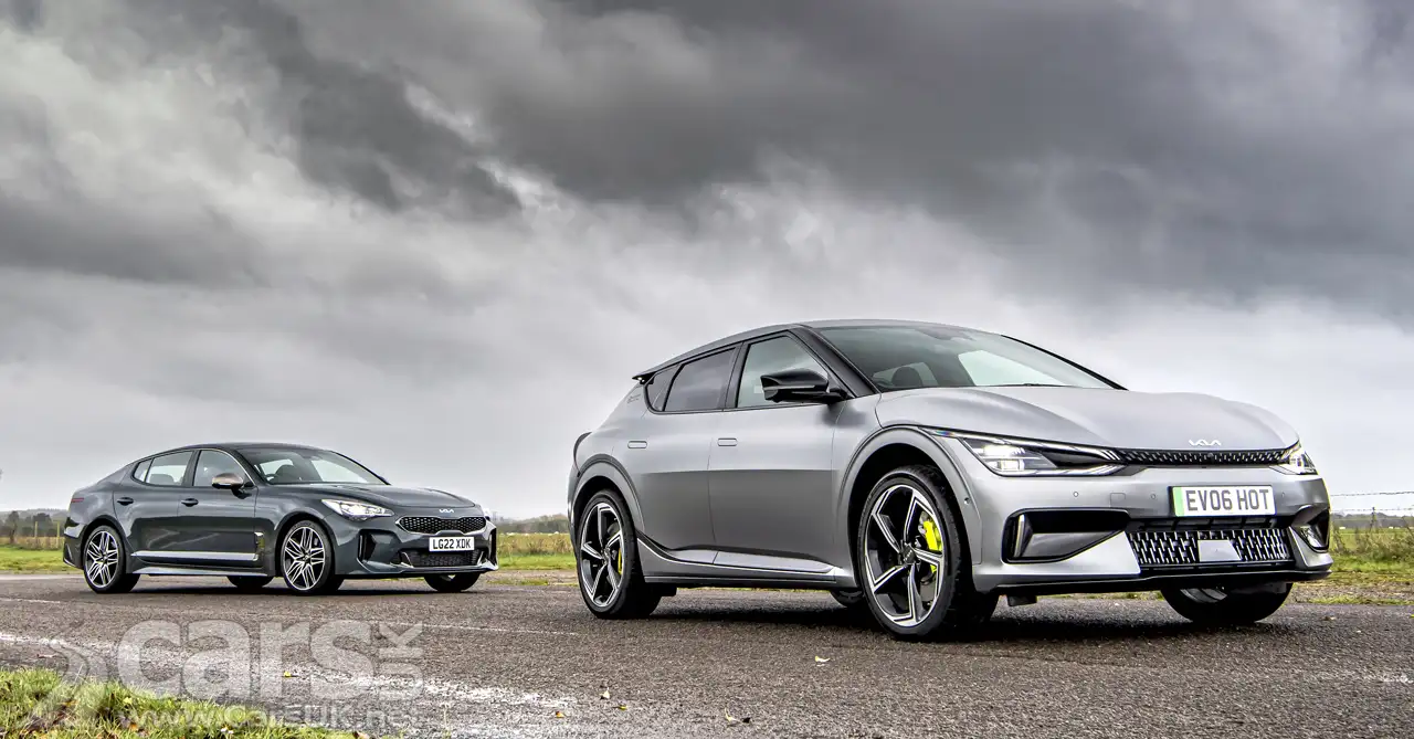 Kia Stinger and Kia EV6 GT pictured as the Stinger is dropped