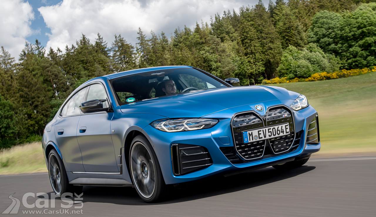BMW i4 M50 in blue on road