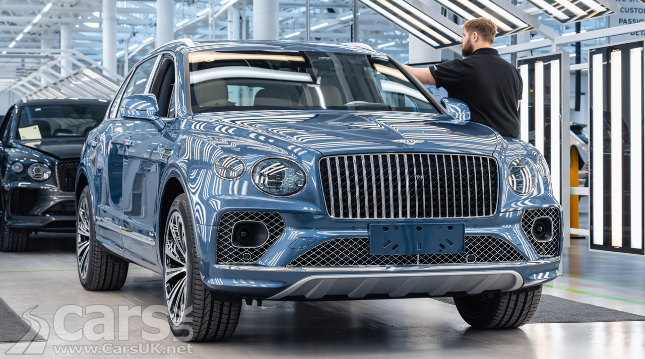 Blue Bentley Bentayga SUV pictured on Bentley's production line as Bentley reveals record sales for 2022