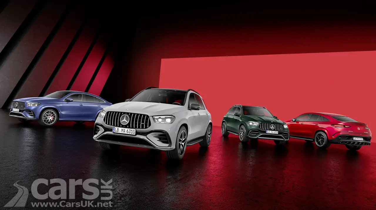 2023 Mercedes GLE studio group shot with SUV and Coupe plus AMG models