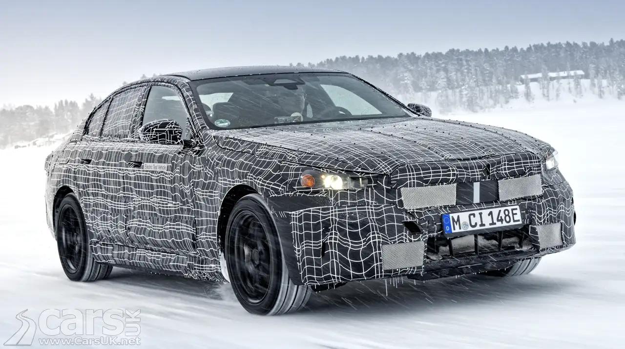 Electric camouflaged BMW i5 winter testing