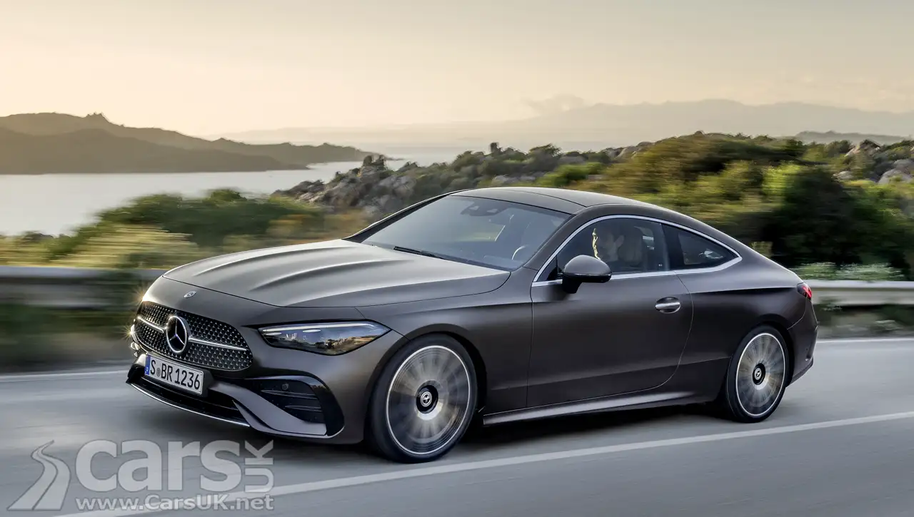 Mercedes CLE Coupe driving on road front view