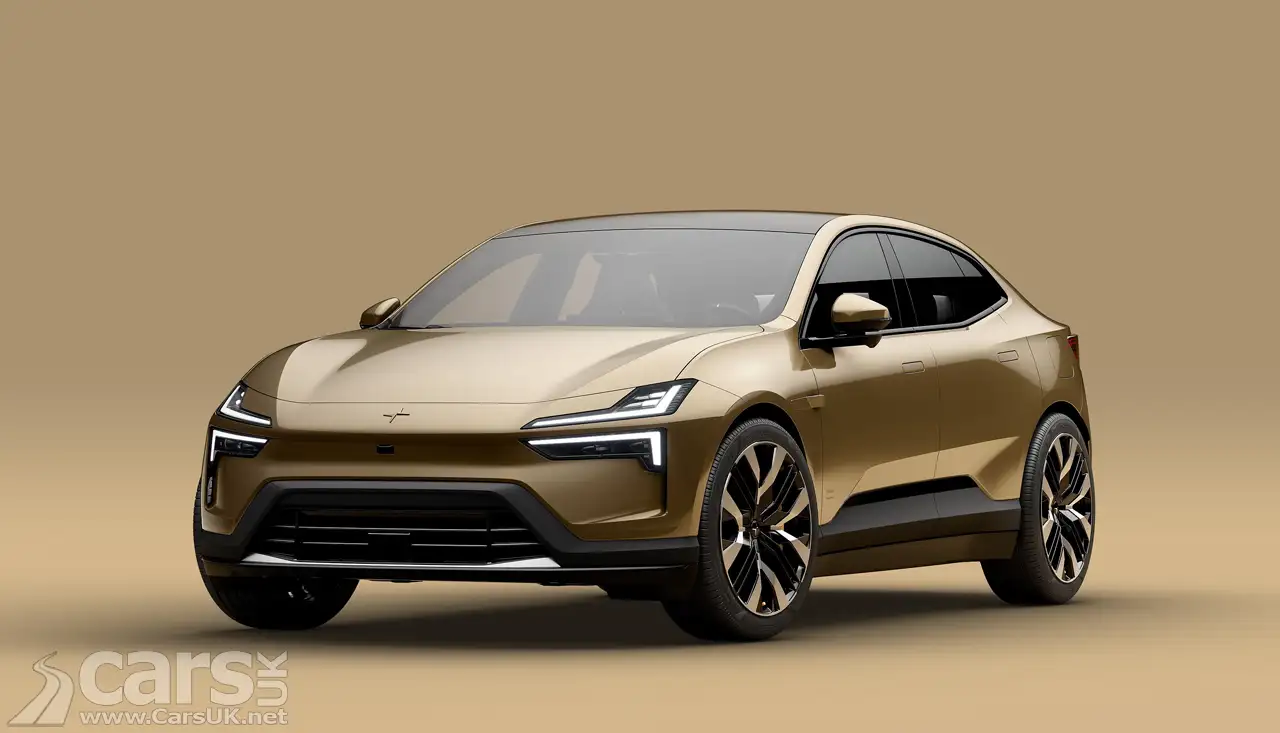 Polestar 4 in Gold with Performance Pack pictured as the Polestar 4 goes on sale in the UK