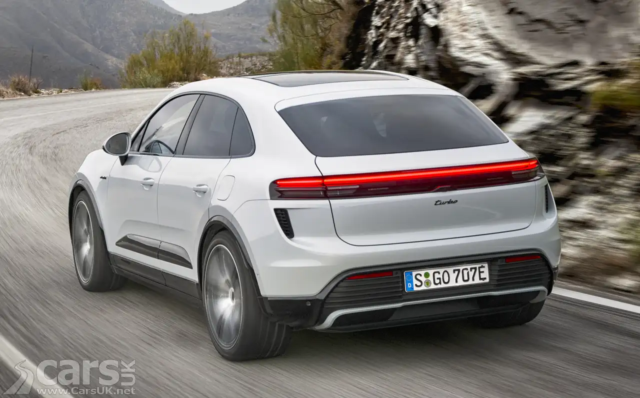 New Porsche Macan - the ELECTRIC one - rear view on road