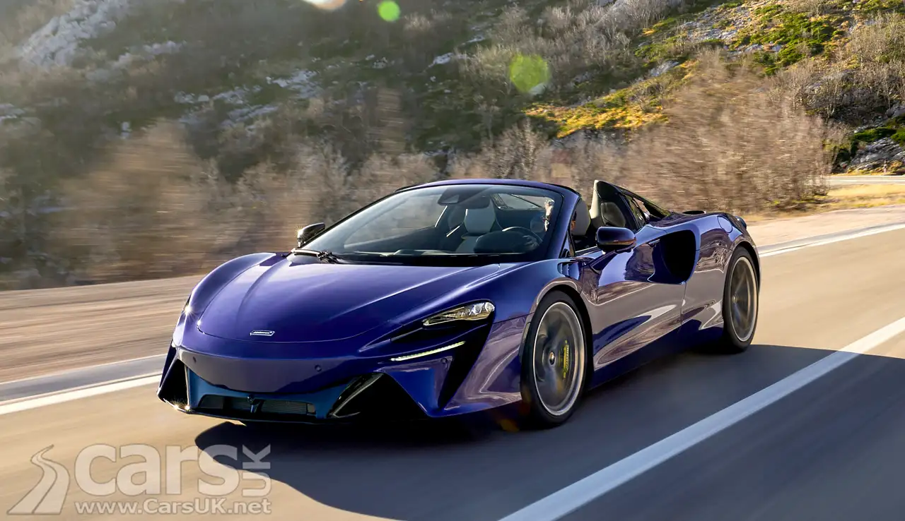 McLaren Artura Spider Front view on road