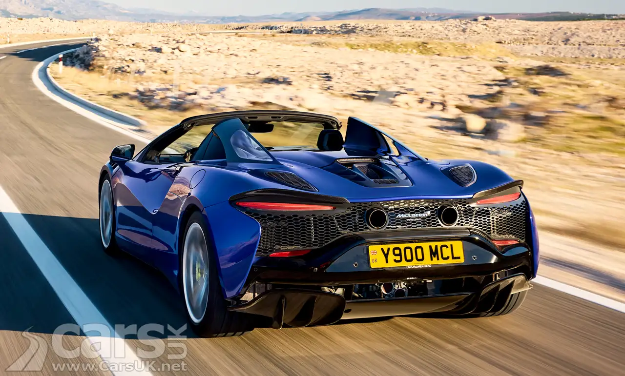 McLaren Artura Spider rear view on road
