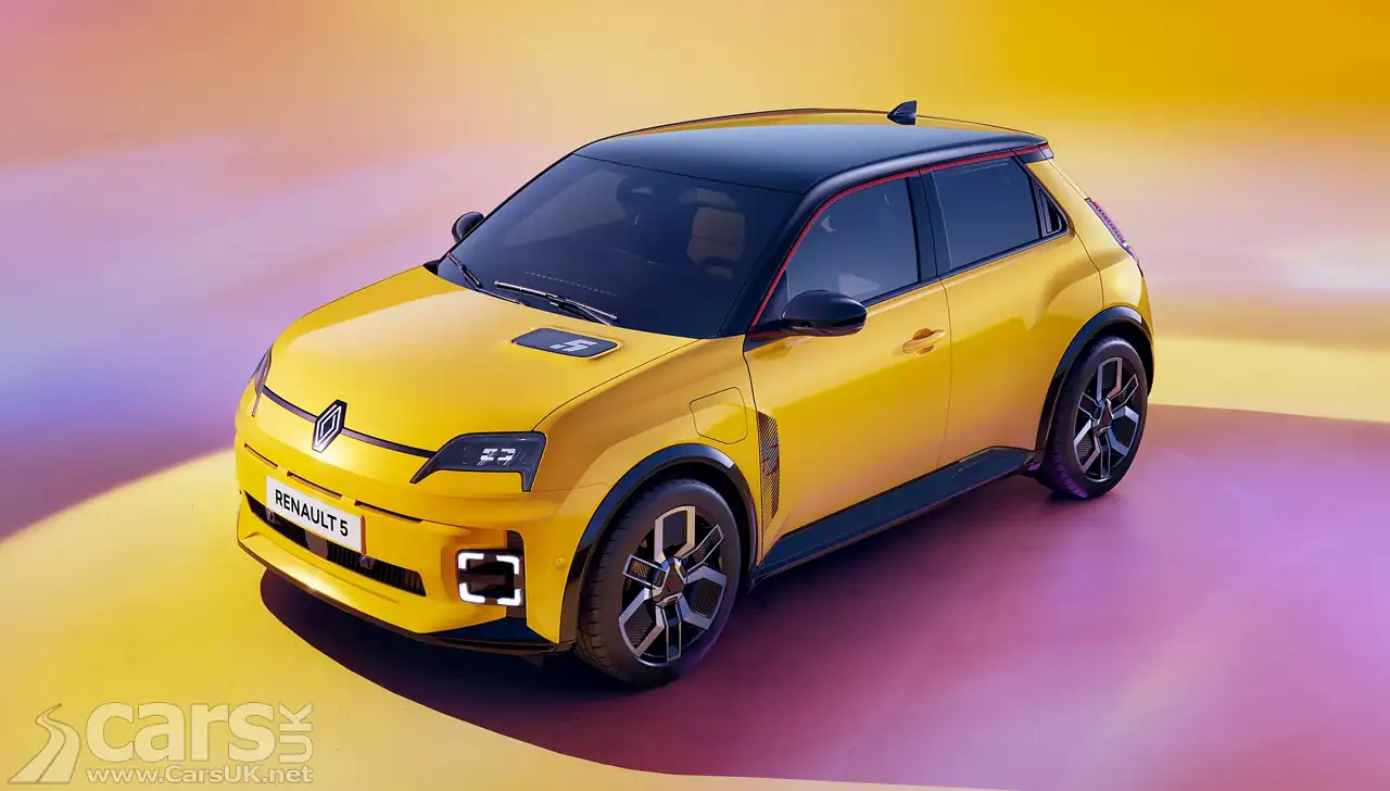 Renault 5 E-Tech Electric OFFICIALLY revealed - front view of yellow car