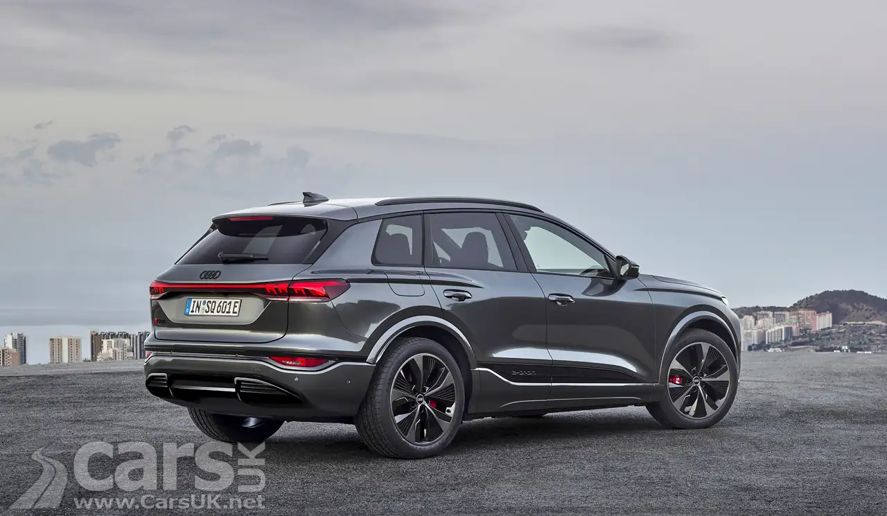 Electric Audi SQ6 e-tron in grey static shot rear