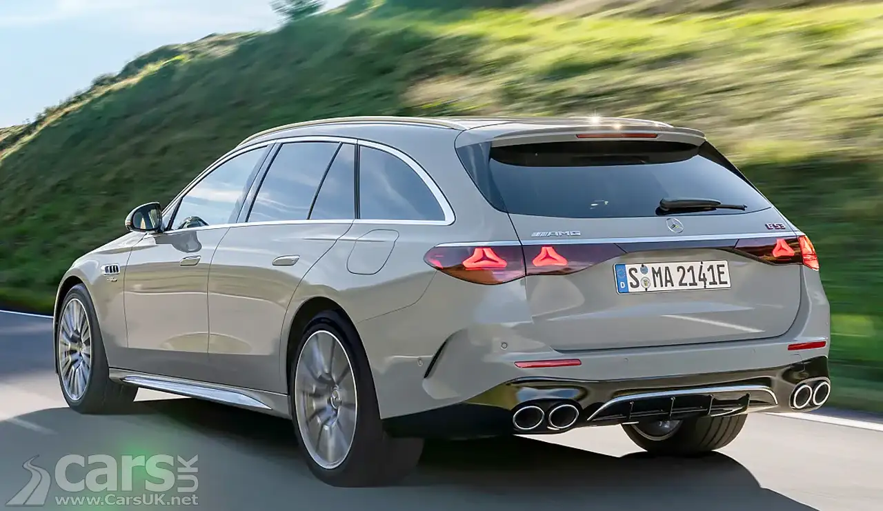 2024 Mercedes-AMG E 53 Estate rear view on road