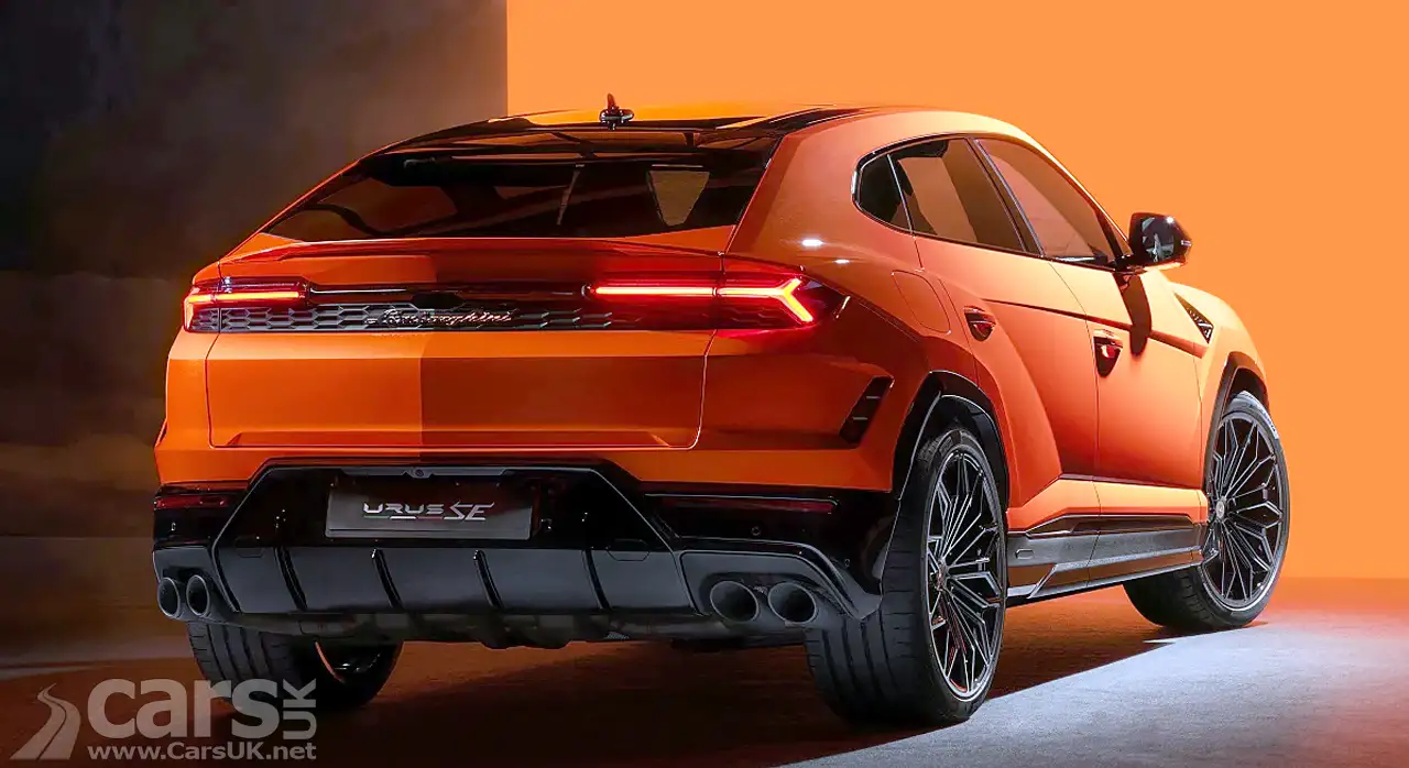 New Lamborghini Urus SE in orange rear view