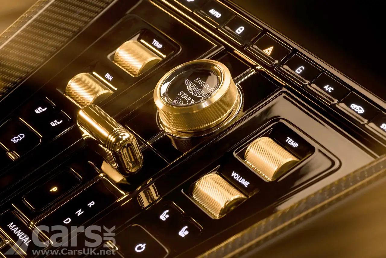 Asto Martin DB12 Goldfinger Edition gold controls