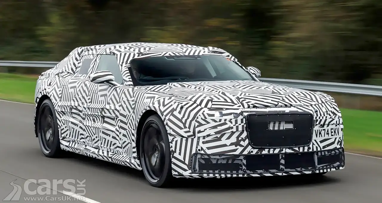 ELECTRIC Jaguar 4-Door GT official spy photo on road front view
