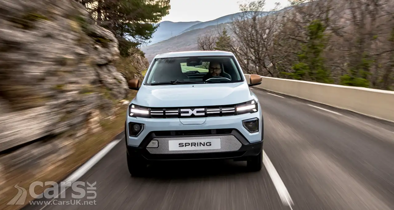 Dacia Spring EV pictured on road as it's price is reduced.